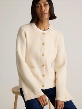 Quince Cream Button-Front Knit Cardigan
